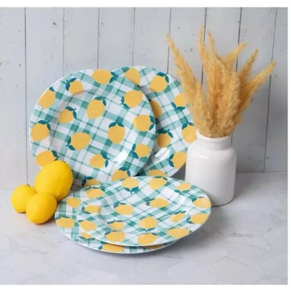 Set Of 4 Lemonade Melamine Dessert Plates Salad 8” New (4 Pcs ) - Picture 1 of 4